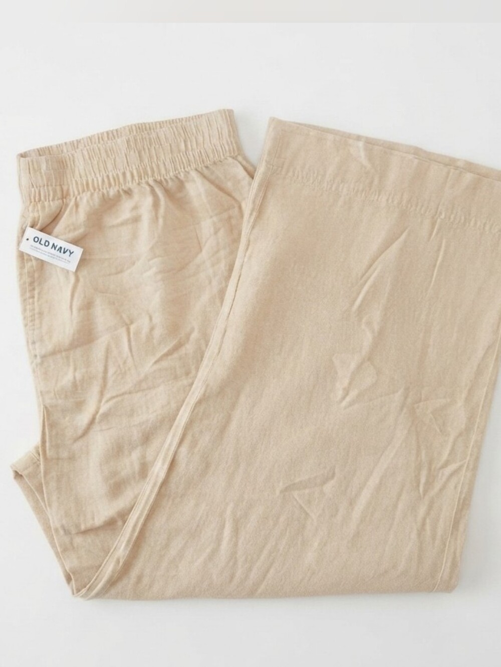 Old Navy Linen Blend Wide Leg Crop Pants 2X High Rise Beige Pull On Coastal NWT